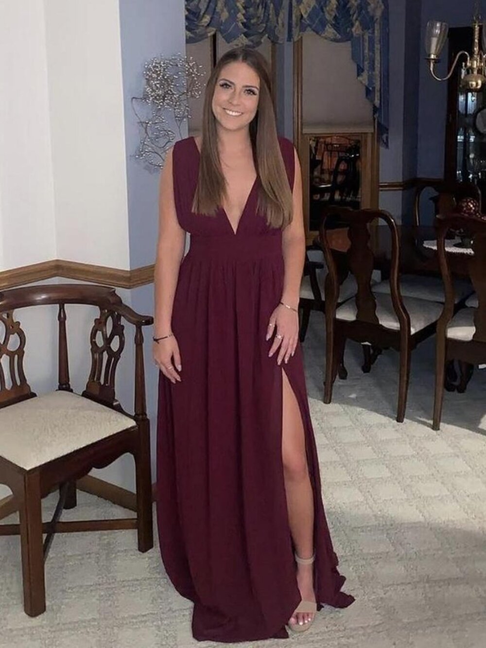 Burgundy maxi dress with slit from Windsor